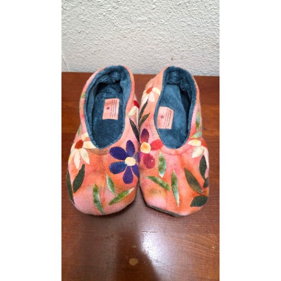 The Bag Ladies Of Sequin Art Floral Slip-On Slippers 11-12 Multicolor Fleece Sof - Picture 2 of 8